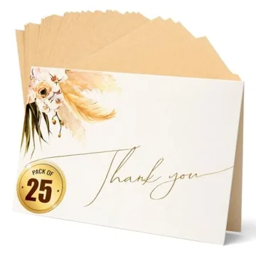 Anna Marie Collections 25 Pack Boho Thank You Cards with Envelopes Pampas Grass and Floral Design - ...