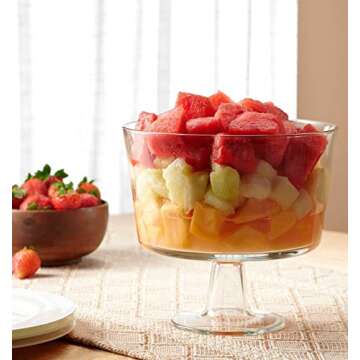 Godinger Trifle Bowl, Fruit Bowl, Italian Made Crystal Glass Footed Trifle Bowls, Dessert Display Cake Stand - Made in Italy