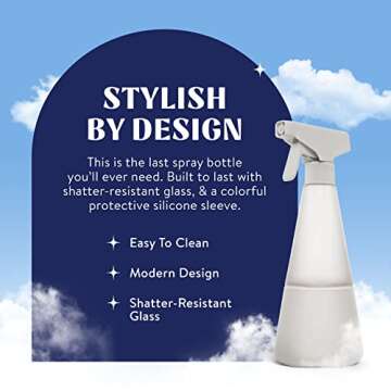 Cleancult Glass Spray Bottles (16oz, 2 Pack) - Refillable All Purpose Cleaning Spray Bottle - BPA-Free Plastic Nozzle & Non Slip Silicone Sleeve - Shatter Resistant, Dishwasher Safe - Stone