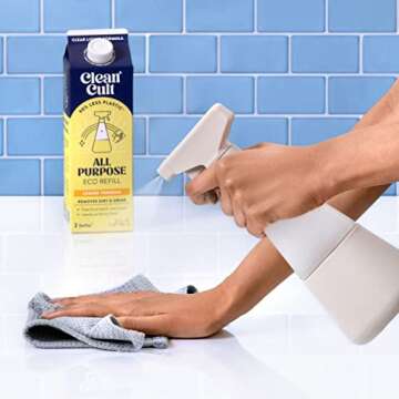 Cleancult Glass Spray Bottles (16oz, 2 Pack) - Refillable All Purpose Cleaning Spray Bottle - BPA-Free Plastic Nozzle & Non Slip Silicone Sleeve - Shatter Resistant, Dishwasher Safe - Stone