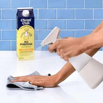 Cleancult Glass Spray Bottles (16oz, 2 Pack) - Refillable All Purpose Cleaning Spray Bottle - BPA-Free Plastic Nozzle & Non Slip Silicone Sleeve - Shatter Resistant, Dishwasher Safe - Stone