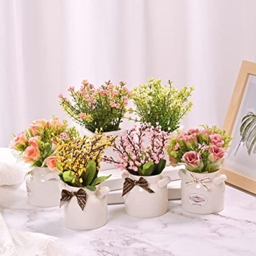 LUEUR 6Pcs Artificial Flower Pots for Home Decor