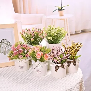 LUEUR 6Pcs Artificial Flower Pots for Home Decor