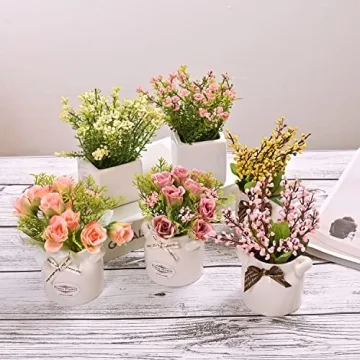 LUEUR 6Pcs Artificial Flower Pots for Home Decor
