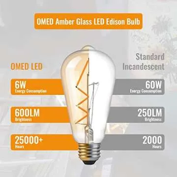 OMED Vintage LED Edison Bulb 60W Equivalent Dimmable