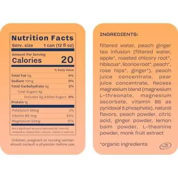 Recess Mood Magnesium & Adaptogen Drink, Relaxation Beverage, 12 ounce (Peach Ginger, 12 pack)