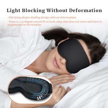 AOAWI 3D Contoured Cup Sleeping Eye Mask Soft and Gentle,Breathable, Comfortable for Side Sleep,Travellers, Yoga,Men, Women,Adjustable, with Silicone Ear Plugs for Sleeping Noise Reduction