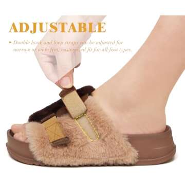 KuaiLu Womens Slides Soft Cushion Faux Fur Sandals for Women Open Toe House Slipper with Arch Support Ladies Slip On Fuzzy Platform Slipper Indoor Outdoor,Brown Size 8