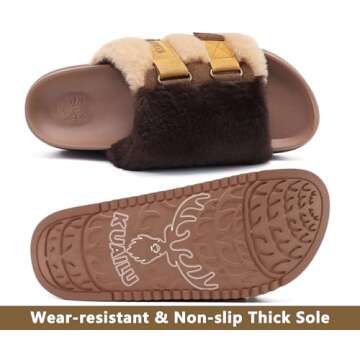 KuaiLu Womens Slides Soft Cushion Faux Fur Sandals for Women Open Toe House Slipper with Arch Support Ladies Slip On Fuzzy Platform Slipper Indoor Outdoor,Brown Size 8