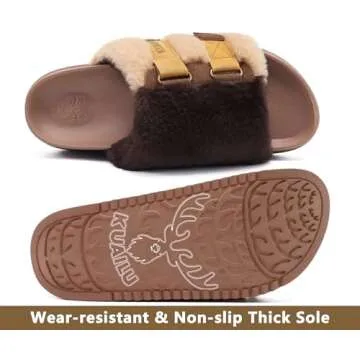 KuaiLu Womens Slides Soft Cushion Faux Fur Sandals for Women Open Toe House Slipper with Arch Support Ladies Slip On Fuzzy Platform Slipper Indoor Outdoor,Brown Size 8