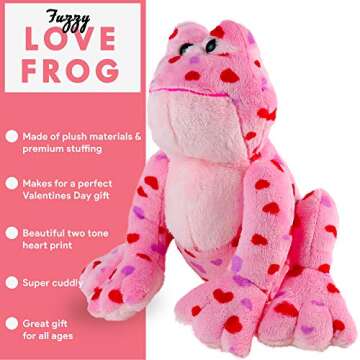 Big Mo's Toys Love Frog - Plush Valentine's Day Anniversary Pink and Red Heart Printed Small Soft Stuffed Frogs Animals for All Ages 8.5"