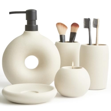 Terramoza Ceramic Bathroom Accessory Set - 5 Pcs for Aesthetic Decor