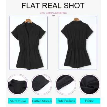 Dokotoo Women's Summer Trooper Utility Cargo Rompers Short Sleeve Button Down Pockets Jumpsuits