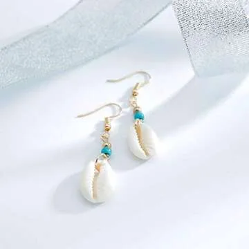 Olbye Cowrie Shell Earrings Turquoise Gold for Women