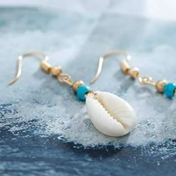 Olbye Cowrie Shell Earrings Turquoise Gold for Women