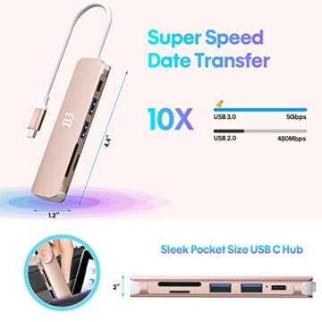 USB C Hub, USB-C Dongle Adapter with 4K HDMI for MacBook Pro/Air, 6 in 1 USBC Adaptador Converter Digital AV Multiport Docking Station, with USB3.0/USB2.0/SD/microSD Card Reader Ports - Rose Gold