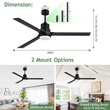Biukis 60-Inch Ceiling Fan with Lights & Remote Control
