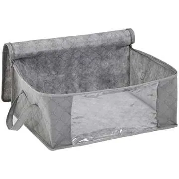 Amazon Basics Foldable Large Zipper Storage Bag Organizer Cubes with Clear Window & Handles, 3-Pack, Gray