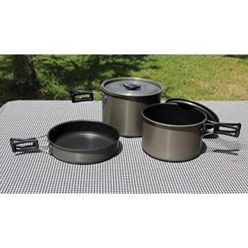 Texsport Trailblazer Black Ice 5 pc Hard Anodized Camping Cookware Outdoor Cook Set with Storage Bag