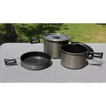 Texsport Trailblazer Black Ice 5 pc Hard Anodized Camping Cookware Outdoor Cook Set with Storage Bag