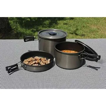 Texsport Trailblazer Black Ice 5 pc Hard Anodized Camping Cookware Outdoor Cook Set with Storage Bag