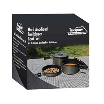 Texsport Trailblazer Black Ice 5 pc Hard Anodized Camping Cookware Outdoor Cook Set with Storage Bag
