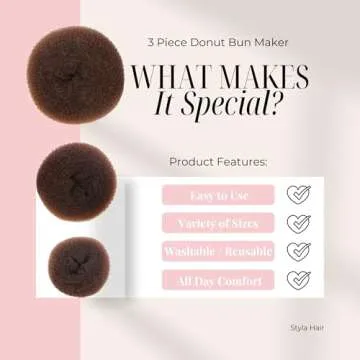 Styla Hair Donut Hair Bun Maker for Kids, Ballet Buns Maker for Kids, Sock Bun Hair Maker, Donut Bun...