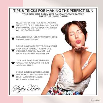 Styla Hair Donut Hair Bun Maker for Kids, Ballet Buns Maker for Kids, Sock Bun Hair Maker, Donut Bun Maker Hair, Easy Bun Hair Bun Maker, Hair Donut Bun Maker (3pc Brown)