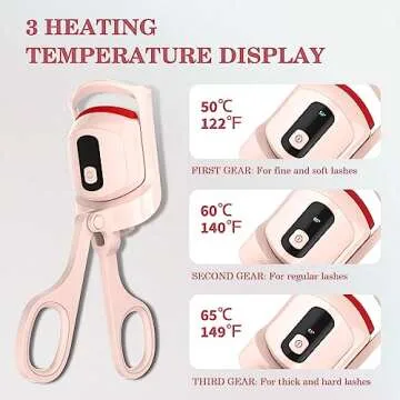 LICNIA Heated Eyelash Curler, Temperature Display Heated Lash Curler with Separator Tool and Brush, 3 Heating Modes Rechargeable Electric Eyelash Curler for Stunning Lashes in Minutes (Pink)