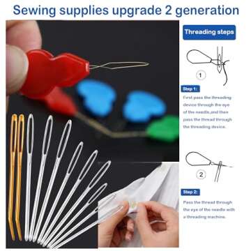 Pikdmin 11pcs Large Eye Sewing Needles Kit, Stainless Steel Large-Eye Blunt Needles & Bent Tapestry Needles for Tapestry,Sewing Wool,Weaving,Darning,Leather, Carpet Canvas Repair