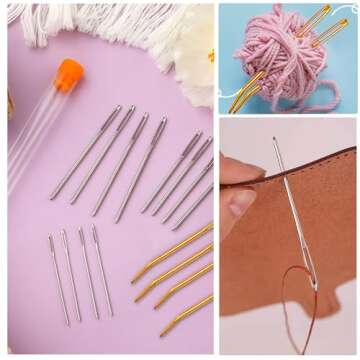 Pikdmin 11pcs Large Eye Sewing Needles Kit, Stainless Steel Large-Eye Blunt Needles & Bent Tapestry Needles for Tapestry,Sewing Wool,Weaving,Darning,Leather, Carpet Canvas Repair