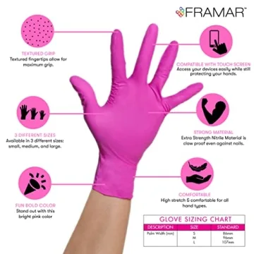 Durable FRAMAR Pink Disposable Nitrile Gloves - 100 Count