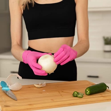 Durable FRAMAR Pink Disposable Nitrile Gloves - 100 Count