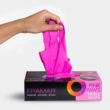 Durable FRAMAR Pink Disposable Nitrile Gloves - 100 Count