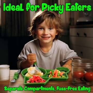 Funwares Green Tractor Engaging Kids' Dinnerware Set: Durable, Divided Plate, Fun Fork and Spoon, Id...