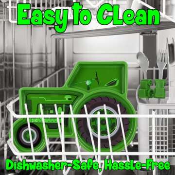 Funwares Green Tractor Engaging Kids' Dinnerware Set: Durable, Divided Plate, Fun Fork and Spoon, Ideal for Picky Eaters, Educational Mealtime, Easy Cleaning, Gift for Toddlers