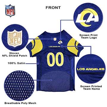 NFL Los Angeles Rams Dog Jersey, Size: X-Small. Best Football Jersey Costume for Dogs & Cats. Licensed Jersey Shirt