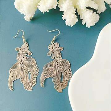 Fashion Chic Handmade Lightweight Hollow Tropical Fish Goldfish Dangle Drop Earrings for Women State...