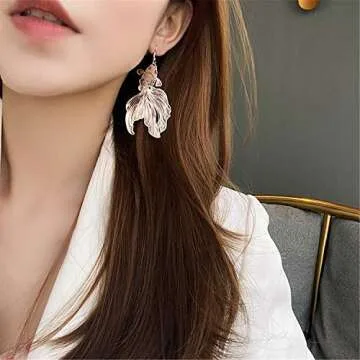Fashion Chic Handmade Lightweight Hollow Tropical Fish Goldfish Dangle Drop Earrings for Women Statement Jewelry Gifts (Gold)
