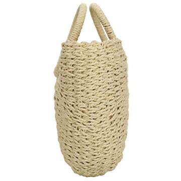 Hand-woven Straw Large Hobo Bag for Women Round Handle Ring Toto Retro Summer Beach (Beige)