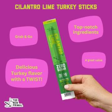 The New Primal Cilantro Lime Turkey Sticks, Keto, Gluten Free Healthy Snacks for Adults, Sugar Free Low Carb High Protein, Paleo Whole30 Jerky Meat Stick, 7g Protein, 45 Calories, 1oz (Pack of 20)