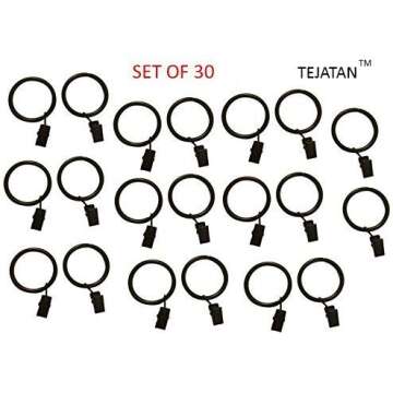 1.5-inch, Set of 30, Black - Metal Curtain Rings with Clips and Eyelets – TEJATAN (Also Known as Rings with Curtain Clips/Curtain Clip Rings/Curtain Rings with Clips/Drapery Clip Rings)