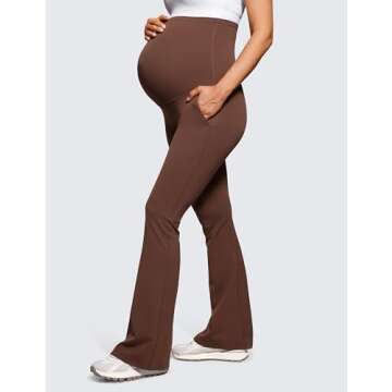 CRZ YOGA Women Butterluxe Maternity Flare Leggings with Pockets 31" - Workout Active Yoga Pregnancy Pants Over The Belly Soft Coffee Brown Small