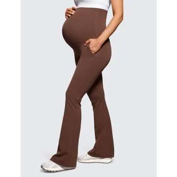 CRZ YOGA Women Butterluxe Maternity Flare Leggings with Pockets 31" - Workout Active Yoga Pregnancy Pants Over The Belly Soft Coffee Brown Small