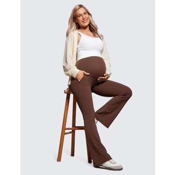 CRZ YOGA Women Butterluxe Maternity Flare Leggings with Pockets 31" - Workout Active Yoga Pregnancy Pants Over The Belly Soft Coffee Brown Small