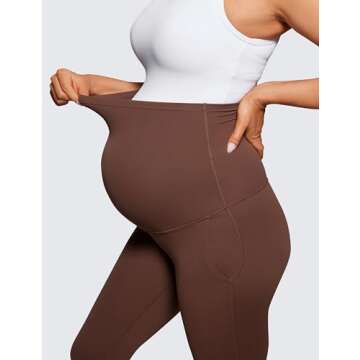 CRZ YOGA Women Butterluxe Maternity Flare Leggings with Pockets 31" - Workout Active Yoga Pregnancy Pants Over The Belly Soft Coffee Brown Small