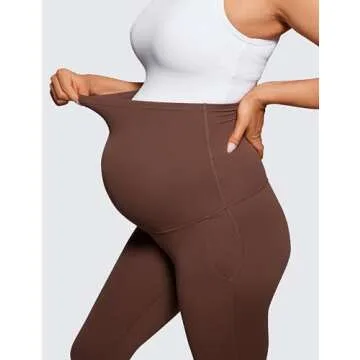 CRZ YOGA Women Butterluxe Maternity Flare Leggings with Pockets 31" - Workout Active Yoga Pregnancy Pants Over The Belly Soft Coffee Brown Small