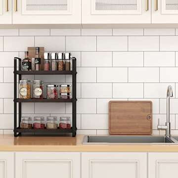 HNRLOY Bathroom Countertop Tray,Cosmetic Tray,Bathroom Organizer,Bathroom Counter Stand,Countertop Organizer,Countertop Storage Shelf (Brown 3 Tier)