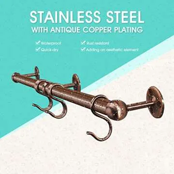 ROTHLEY Hanging Pot Rack Hanger: 23.7 Inch Stainless Steel Pot and Pan Hanger Wall Mounted Hanging Pots and Pans Rack Heavy Duty Pot Hangers Kitchen Rail with Hooks (Antique Copper)