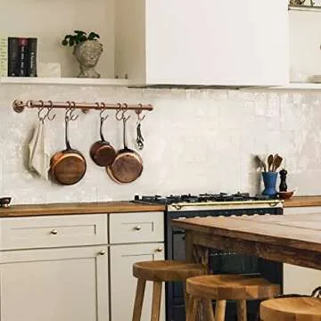 ROTHLEY Hanging Pot Rack Hanger: 23.7 Inch Stainless Steel Pot and Pan Hanger Wall Mounted Hanging Pots and Pans Rack Heavy Duty Pot Hangers Kitchen Rail with Hooks (Antique Copper)